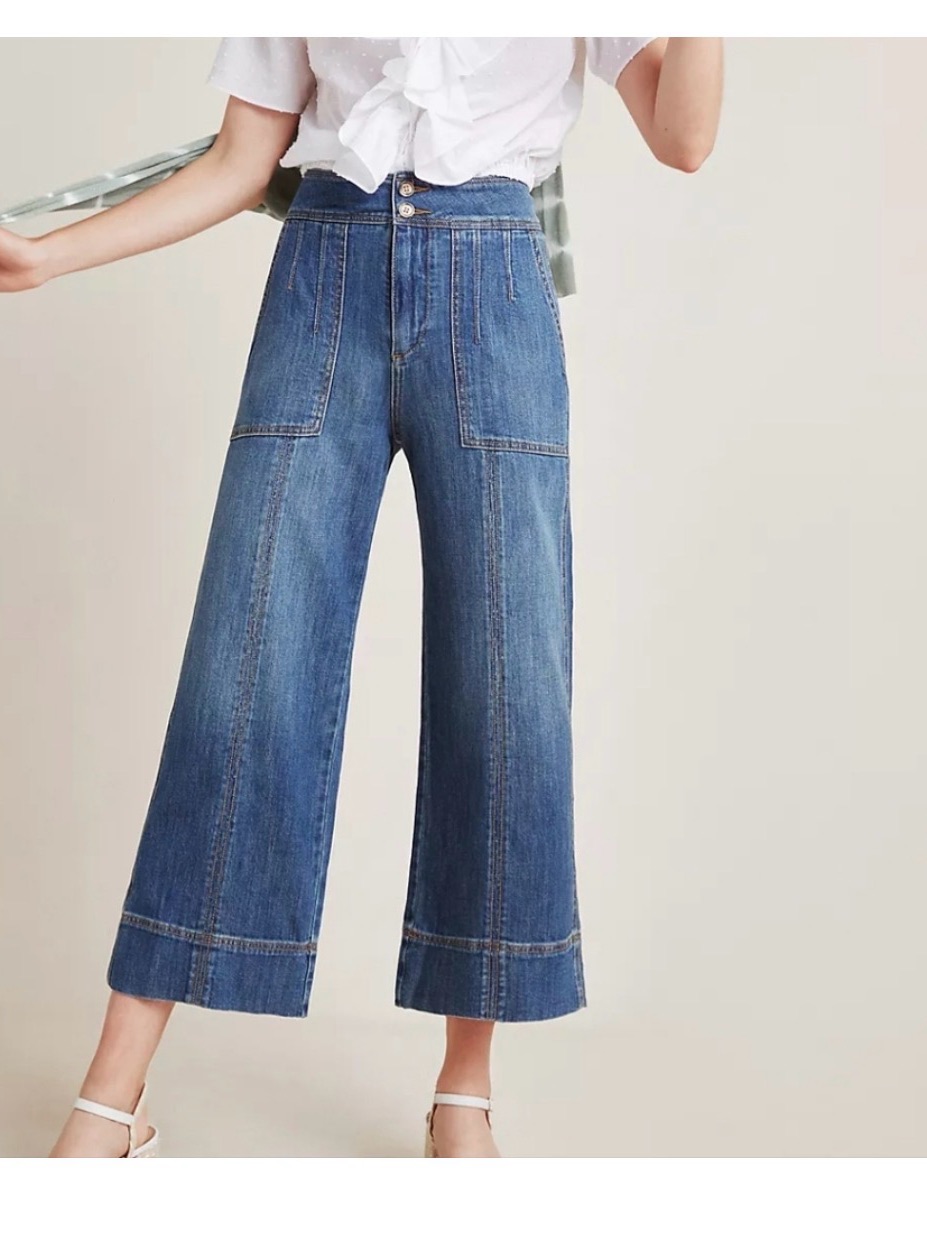 Anthropologie Bnwt Pilcro And The Letterpress Wide-Leg Crop Jeans In Blue Denim